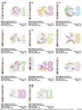 Magical Unicorn Birthday Numbers Embroidery Pack – 1 to 11 Enchanted Designs - FineryEmbroidery